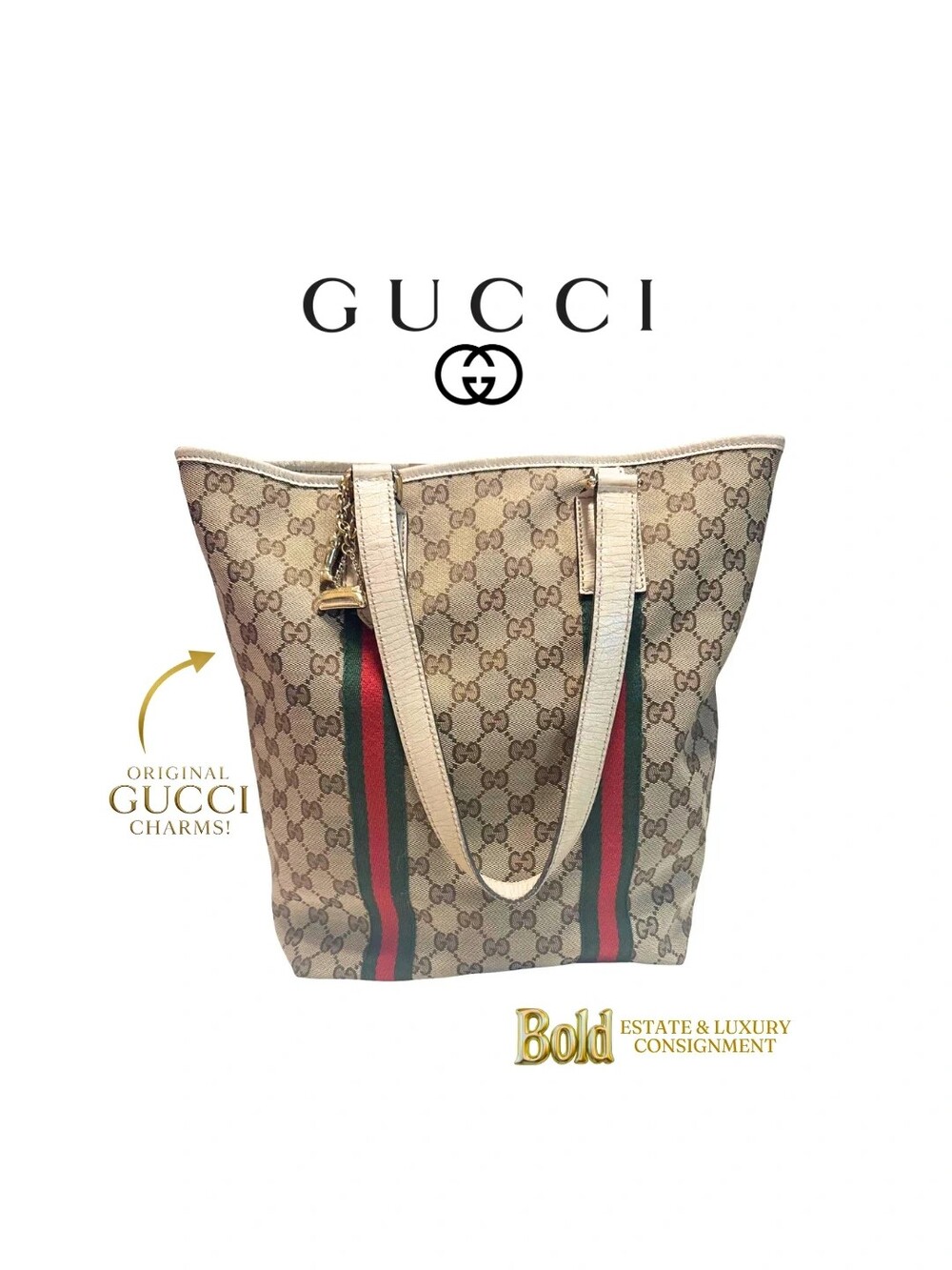 Gucci GG Canvas Web Jolicoeur Tote with Original Gucci Charms